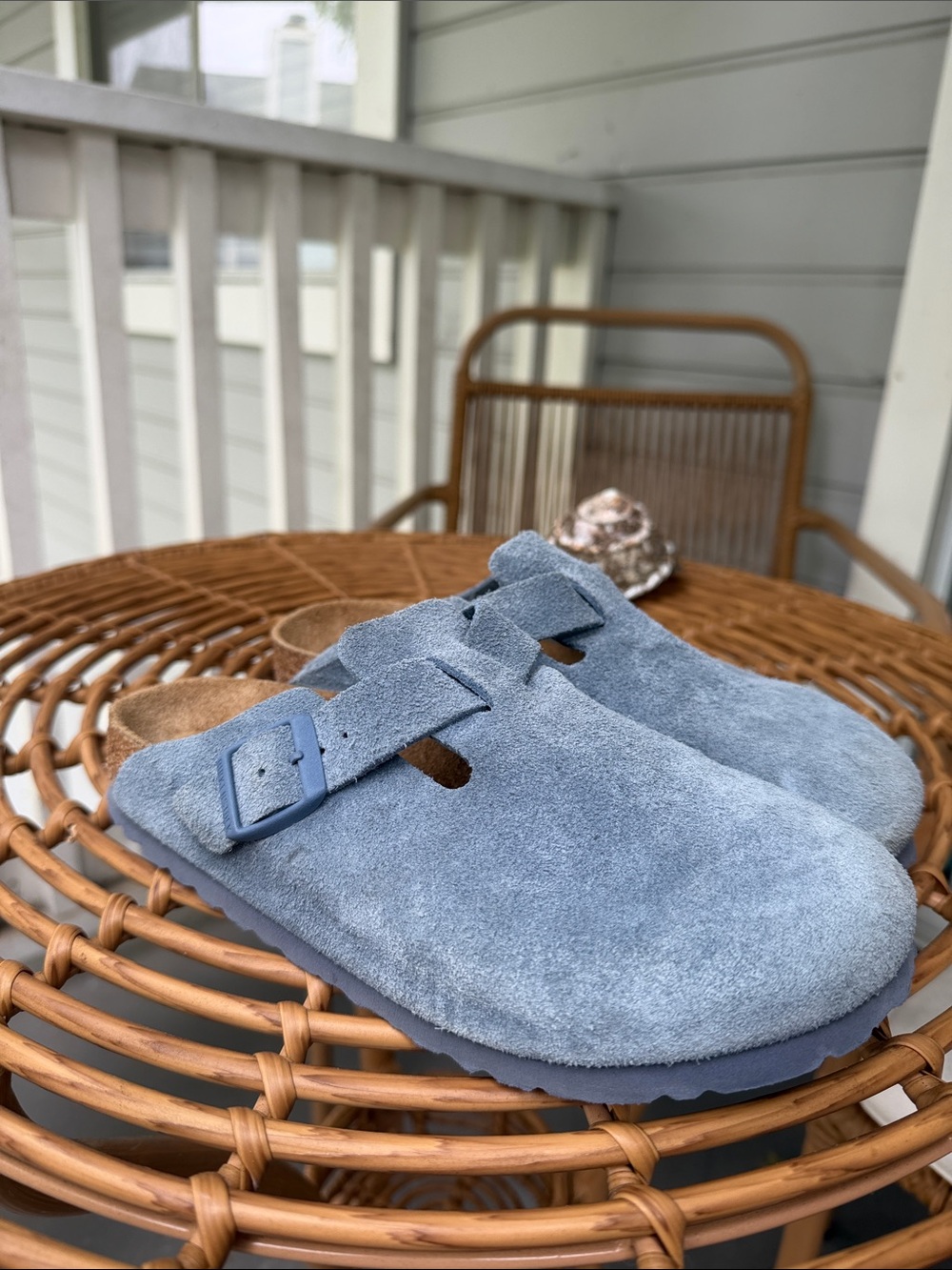 Birkenstock Light Blue Suede Boston Clogs - Picture 2 of 4